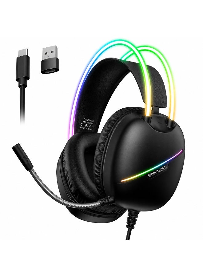 onikuma X33 RGB Gaming Headset – 50mm Stereo Drivers, Noise Cancelling Microphone, RGB Lighting & Multi-Platform Gaming Headphones (Black) - Image 1