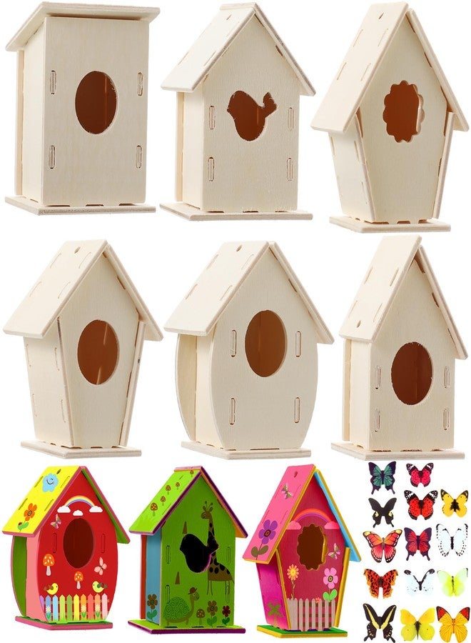 Sawysine 93 Pcs DIY Birdhouse Kits for Kids to Build, 36 Wooden Bird House 6 Shapes and 57 Butterfly Sticker for Children Spring Craft Activity Art Project DIY(Multiple Entrance) - Image 1