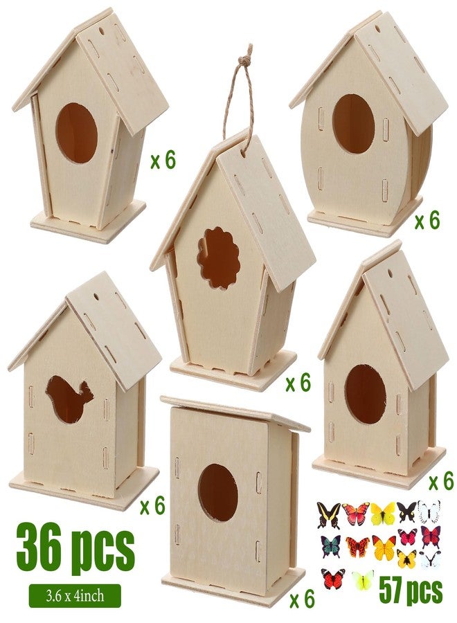 Sawysine 93 Pcs DIY Birdhouse Kits for Kids to Build, 36 Wooden Bird House 6 Shapes and 57 Butterfly Sticker for Children Spring Craft Activity Art Project DIY(Multiple Entrance) - Image 3