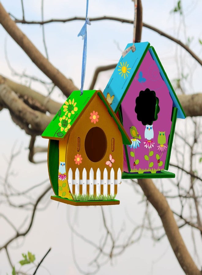 Sawysine 93 Pcs DIY Birdhouse Kits for Kids to Build, 36 Wooden Bird House 6 Shapes and 57 Butterfly Sticker for Children Spring Craft Activity Art Project DIY(Multiple Entrance) - Image 2