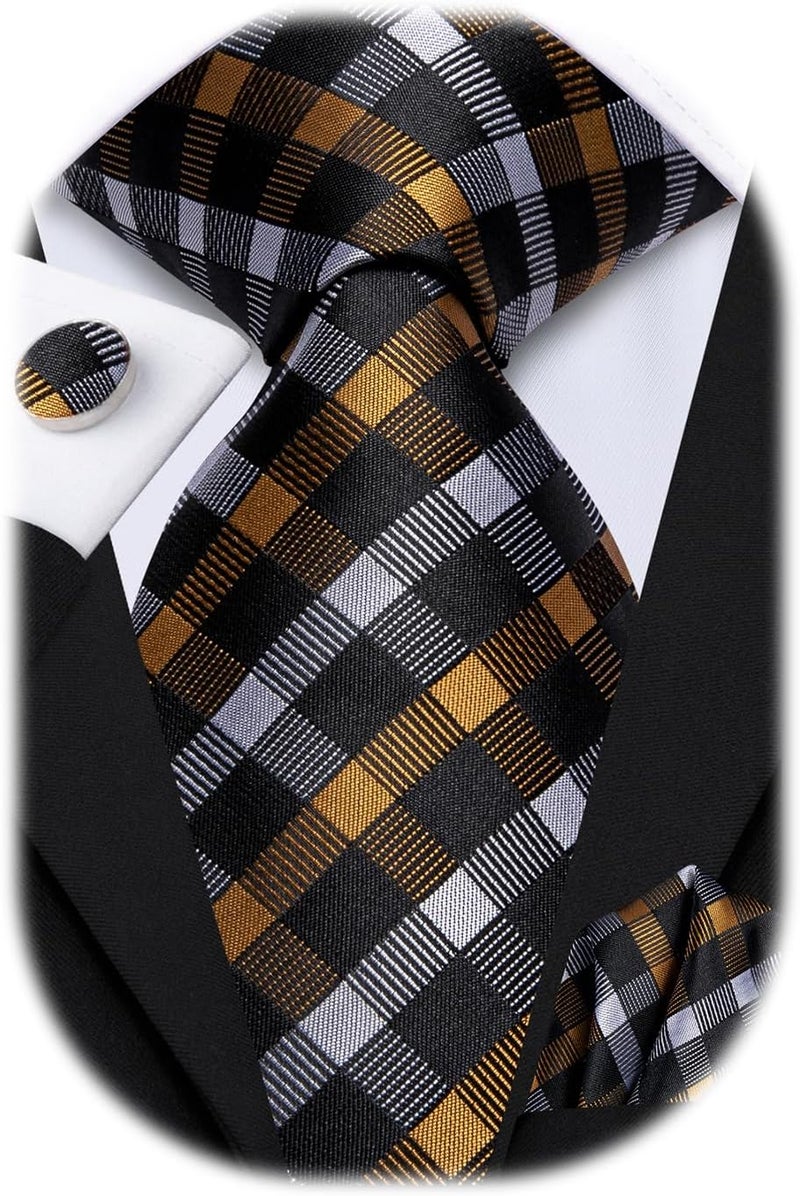 Hi-Tie Men's Tie Sets Silk Paisley Striped Necktie Pocket Square Cuff-links Sets Wedding Business Holiday - Image 1