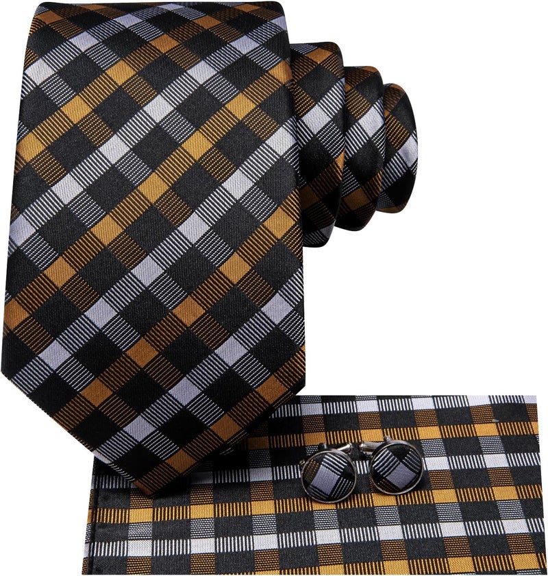 Hi-Tie Men's Tie Sets Silk Paisley Striped Necktie Pocket Square Cuff-links Sets Wedding Business Holiday - Image 2