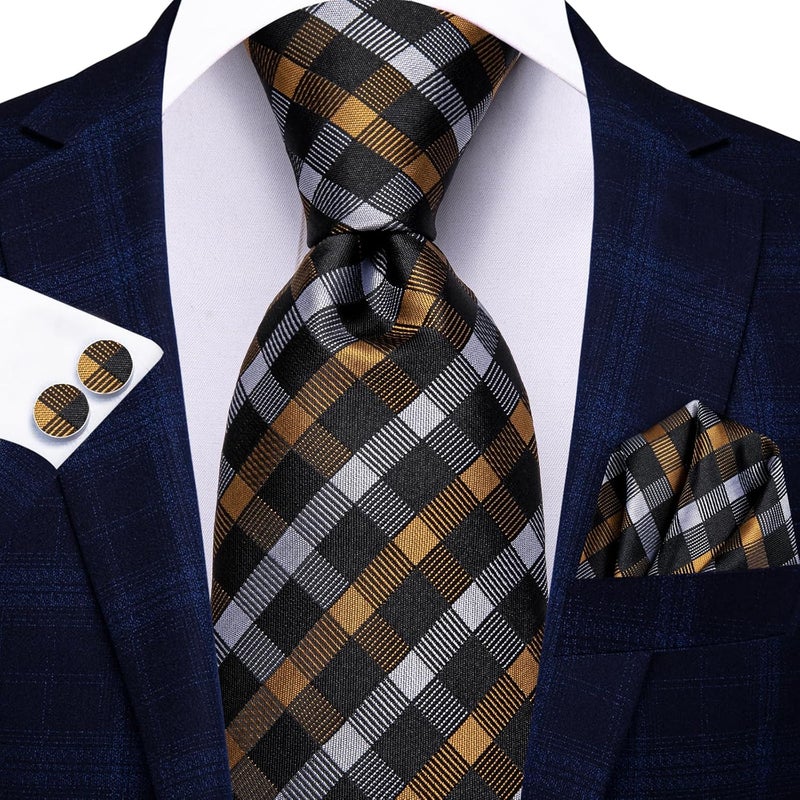Hi-Tie Men's Tie Sets Silk Paisley Striped Necktie Pocket Square Cuff-links Sets Wedding Business Holiday - Image 3