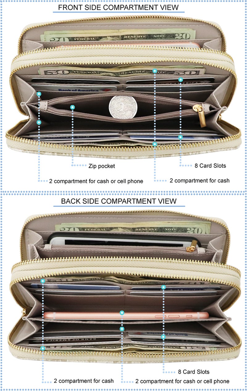 B BRENTANO Vegan Leather Double Zipper Pocket Wallet with Grip Hand Strap (Chevron Embroidered Black) - Image 5
