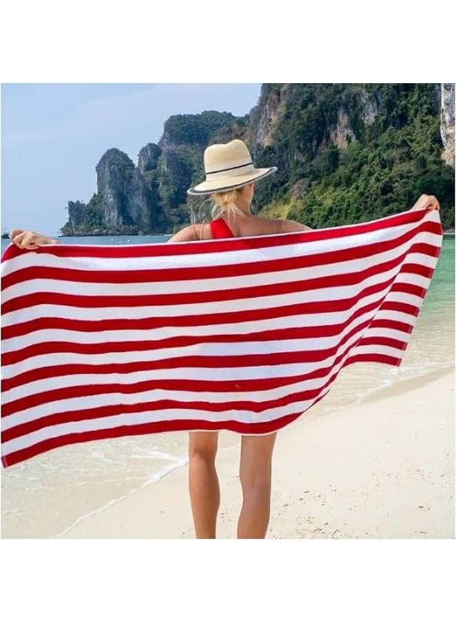 SIGNOOLA Beach Towel Striped 180x70 cm-White-Red  - Image 2