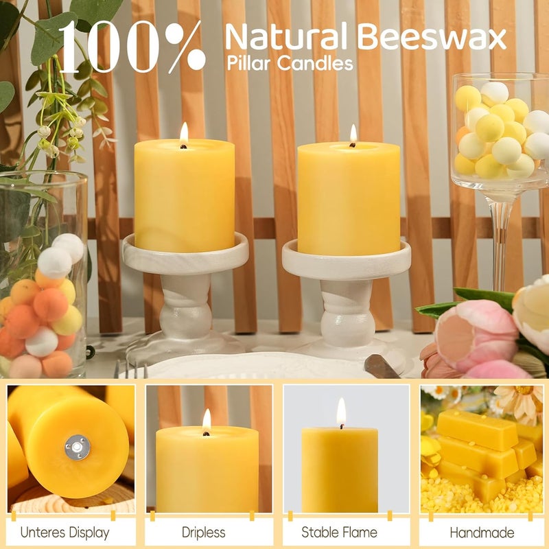 MAKALONE 6 Pack Natural Beeswax Candles,270 Hours Long Burning-Bees Wax Candles for Home,100% Pure Beeswax Pillar Candle for Emergency,Paryer,Parties,Unscented Dripless Smokeless Pillar Candle Bulk 2.8x3in - Image 4