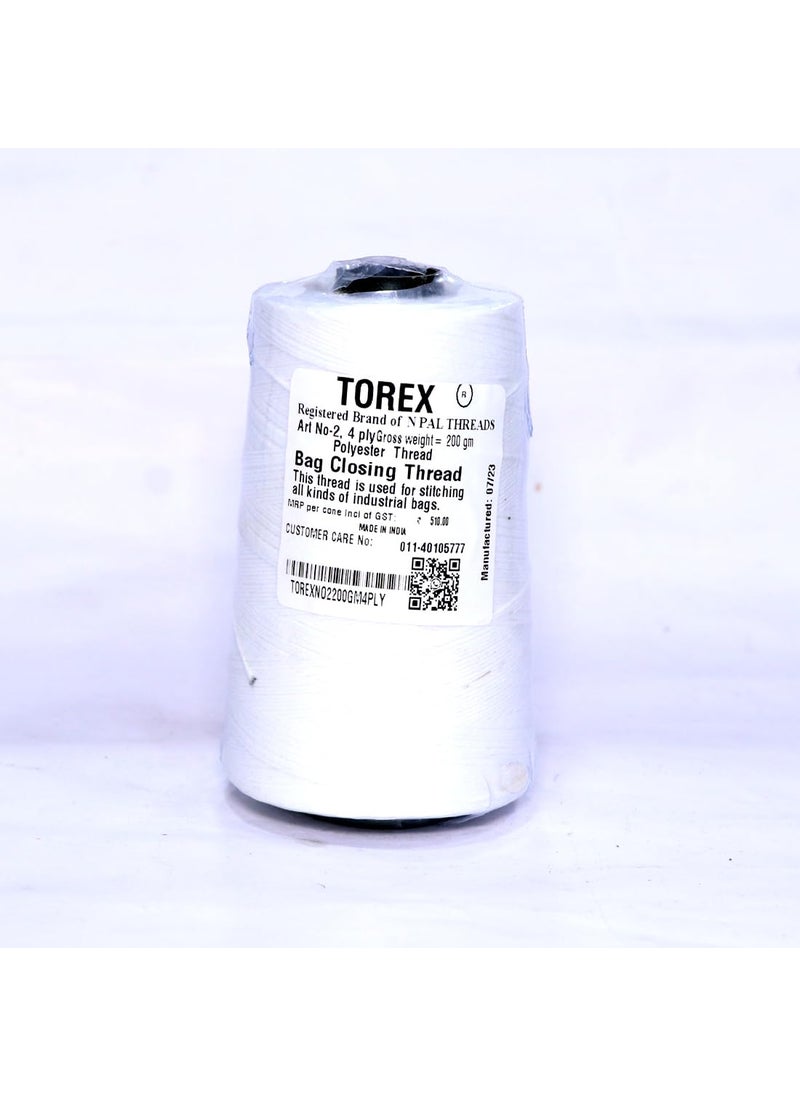 Torex TOREX� |4 Ply Polyester Thread 200 Gram Used for Stitching Unbreakable Bag Closing Thread (White Pack of 4 PCS)  - Image 3