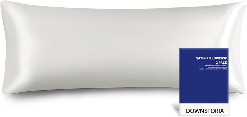 DOWNSTORIA Satin Body Pillow Cover Similar to Silk Body Pillow Pillowcase 1 Pack,Smooth and Cooling, Silky Envelope Closure Large Long Pillow Cases, Gifts for Women Men(20x54 Inches, White) - Image 1