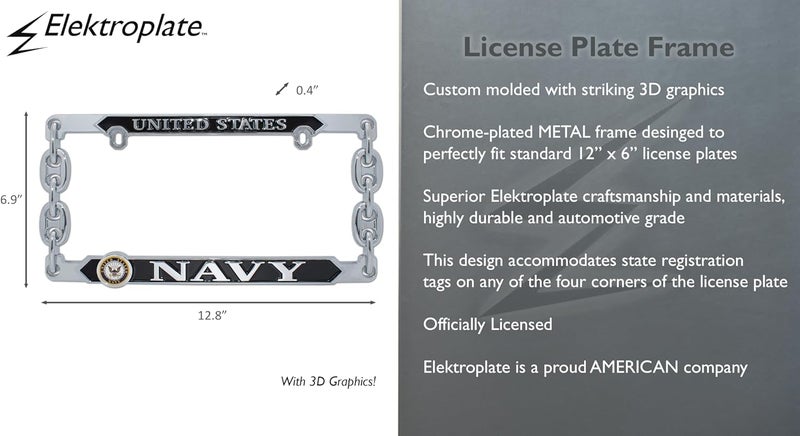 Elektroplate Navy License Plate Frame - All Metal with 3D Graphics - Image 4