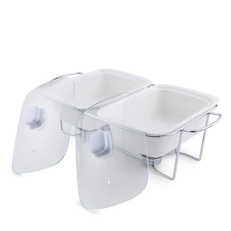 Pan Home Marlin Dual Rectangular Food Warmer With Glass Lid 3.3L - White - Image 4