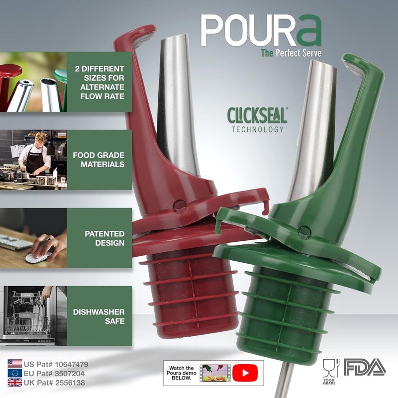 Poura Oil and Vinegar Dispenser Spouts | Airtight ClickSeal BPA Free Bottle Pourers Keeps Oil Fresh with Built-in Caps | Use Your Own Bottles as Vinegar Dispensers | Dishwasher Safe - Image 3