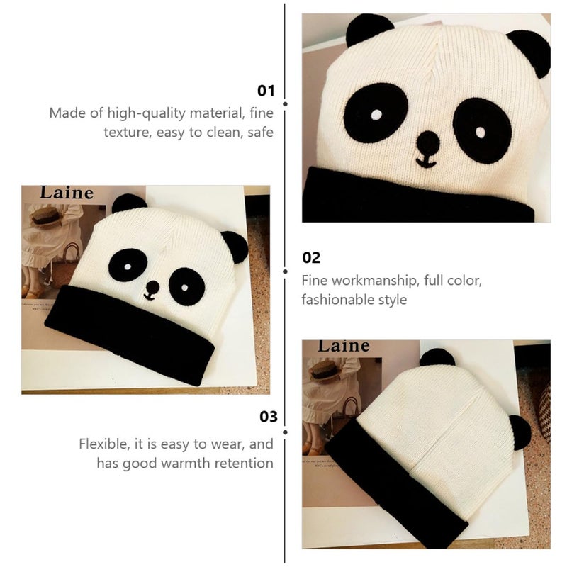 قبعة صوفية دافئة محبوكة من الباندا مع حافة مطوية للنساء مقاس M 56-58 سم - Image 4