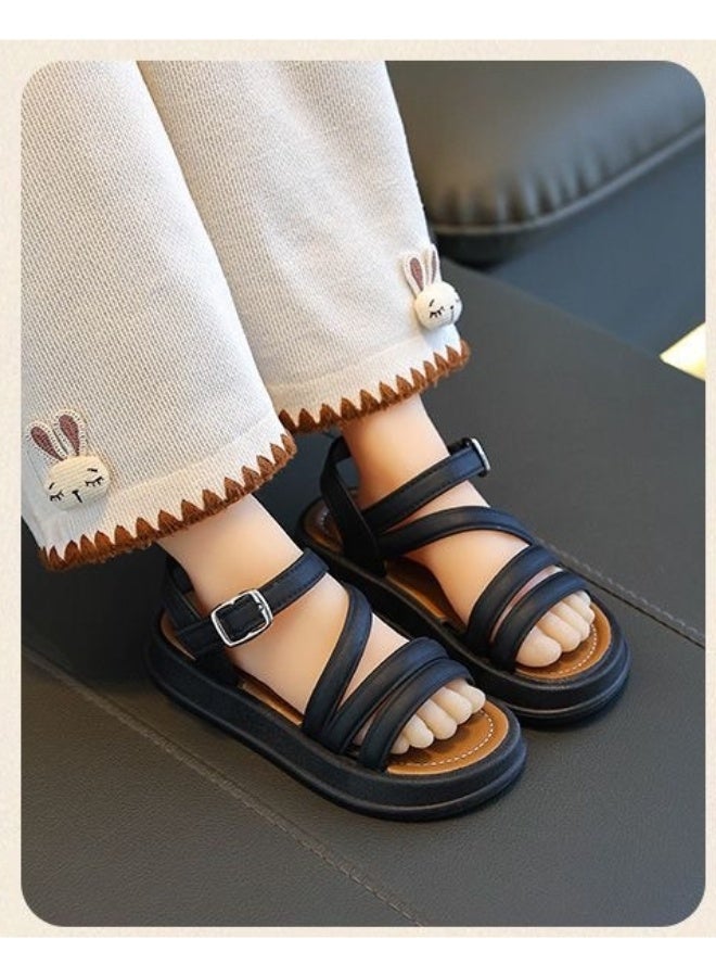 NIBEMINENT Elegant Baby Girls Sandals Summer  Casual Children Sandals Girls Flat Shoes Fashion Casual Non Slip Kids Student Beach Shoes  - Image 2