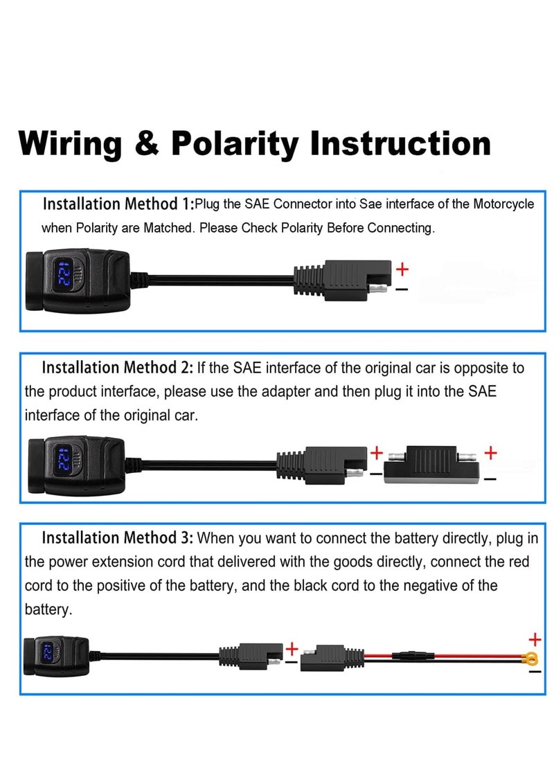 Captaintech Motorcycle Charger SAE to USB Car Adapter Dual Fast and 12V Voltmeter with Independent On/Off Power Switch 10A Fuse Charging Kit for Phone GPS Tablet  - Image 2