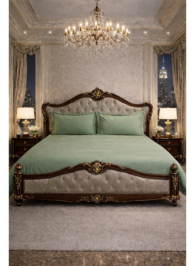 مالبيري ليفينج 100% tencel with Merrow King Flat Bedsheet 3 pcs Set- 1 Sheet 260x280 cms / 2 Pillow Covers with Merrowing, self fabric bag with drawstring 50x75cms - Sage Green
