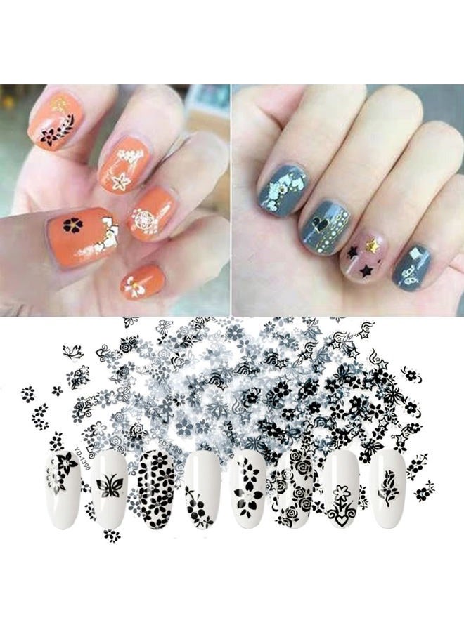 TBRZTR 30 Sheets Black Flowers Nail Art Stickers, 3D Self- Adhesive Nail Sticker Design, Holographic Small Floral Nail Art Decals Nail Supplies for Women Girls Manicure Charms Decoration Floral Nail Decal - Image 5
