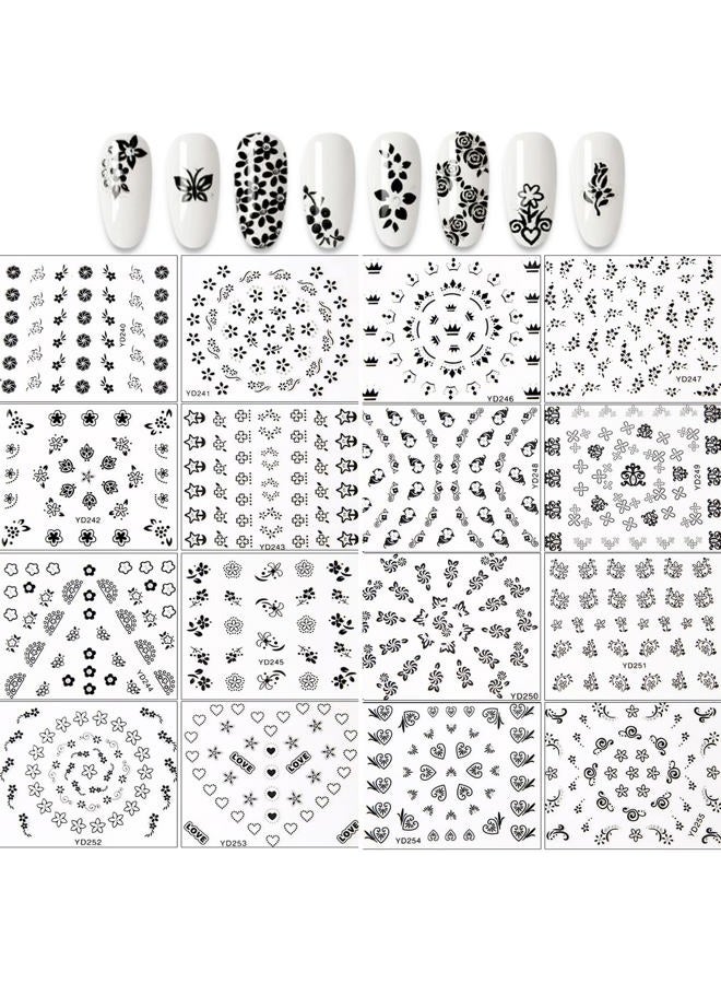 TBRZTR 30 Sheets Black Flowers Nail Art Stickers, 3D Self- Adhesive Nail Sticker Design, Holographic Small Floral Nail Art Decals Nail Supplies for Women Girls Manicure Charms Decoration Floral Nail Decal - Image 4
