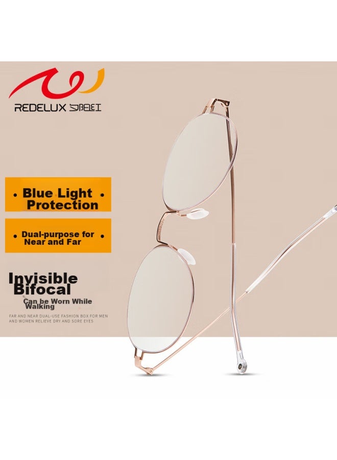 Sunset Red Reading Gl For Women, Bifocal Anti-blue Light Fashionable Invisible Dual-light High-definition Presbyopic Gl Ax5327 150 Degrees - Image 3