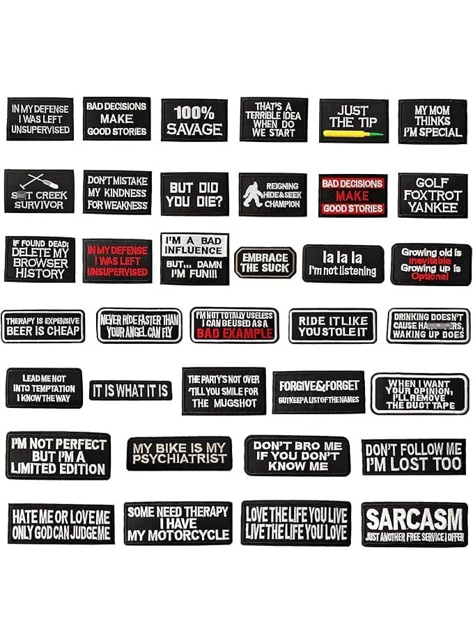 36 pcs Iron On Patch,Funny Phrases Slogan Letter Sew on/Iron on Word Embroidered Patches for Motorcycle Biker Vest Jackets Backpacks Jeans Hat Clothing Bag Gear, Uniform - Image 1