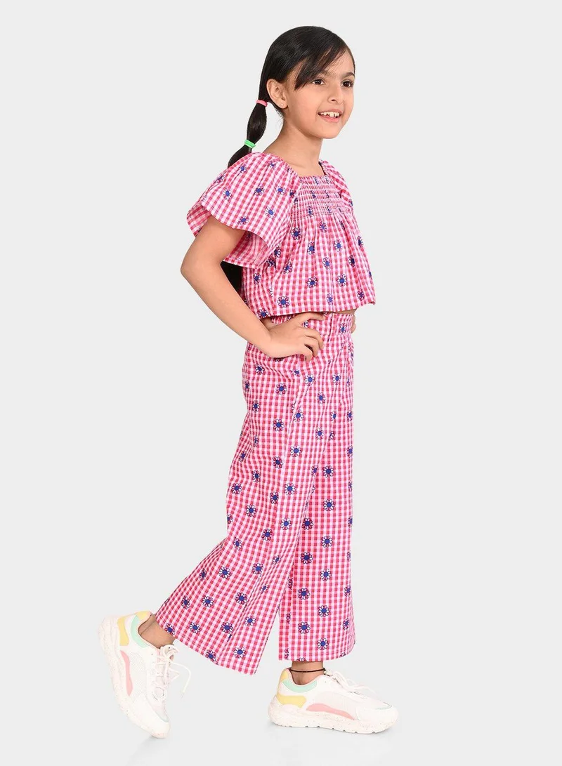 Bonkids Regular Fit Printed Multicolour Cotton Sets For Girls Round Neck Flat Collar Pull On 100 % Cotton