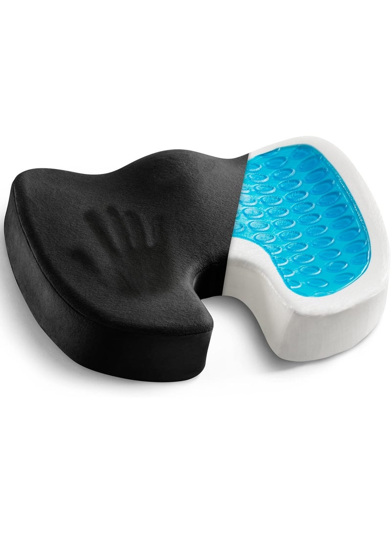 ZEESQUARE Orthopedic Gel Memory Foam Seat Cushion for Office Chair, Car & Wheelchair – Coccyx Tailbone Pain Relief Cushion, Cooling Gel Support Pillow for Sciatica, Lower Back & Hip Pressure Relief, Black - Image 1