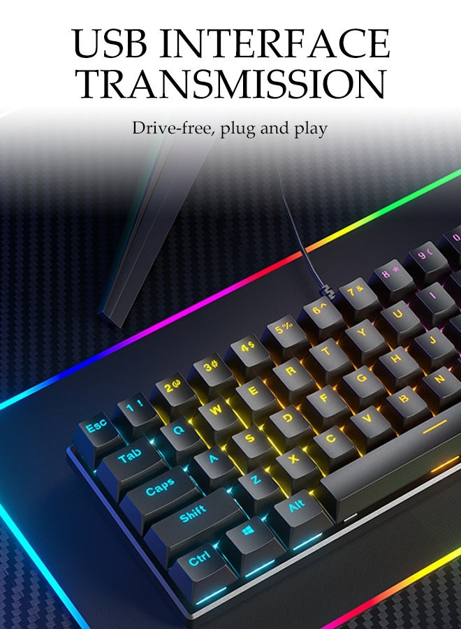 لوحة مفاتيح ألعاب RGB بـ 61 مفتاح، واجهة USB لنقل البيانات، لوحة مفاتيح ميكانيكية بإضاءة خلفية بـ 17 وضع، توصيل وتشغيل، تصميم مريح، 22 مفتاح للتجاوز - Image 4