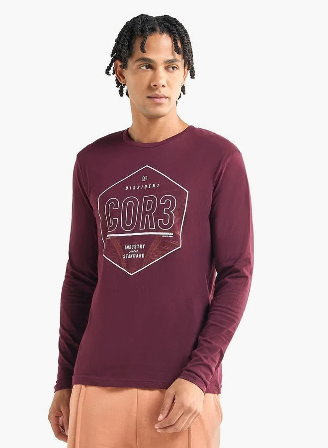 Splash FAV Printed Crew Neck T-shirt with Long Sleeves