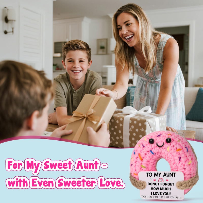 BuiltFit Gifts for Aunt from Niece Valentines - to My Aunt, Valentine Valentines's Day Handmade Crochet Donut Cool Best Aunts Auntie Ever Gift from Nephew Birthday Mothers Day Ester Presents - Image 4