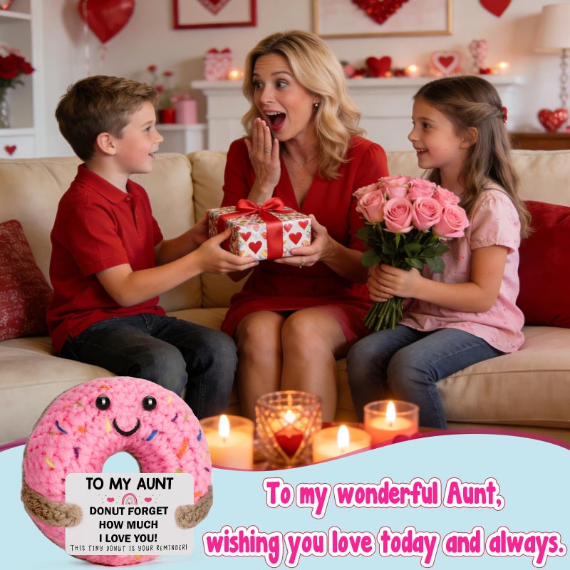 BuiltFit Gifts for Aunt from Niece Valentines - to My Aunt, Valentine Valentines's Day Handmade Crochet Donut Cool Best Aunts Auntie Ever Gift from Nephew Birthday Mothers Day Ester Presents - Image 3