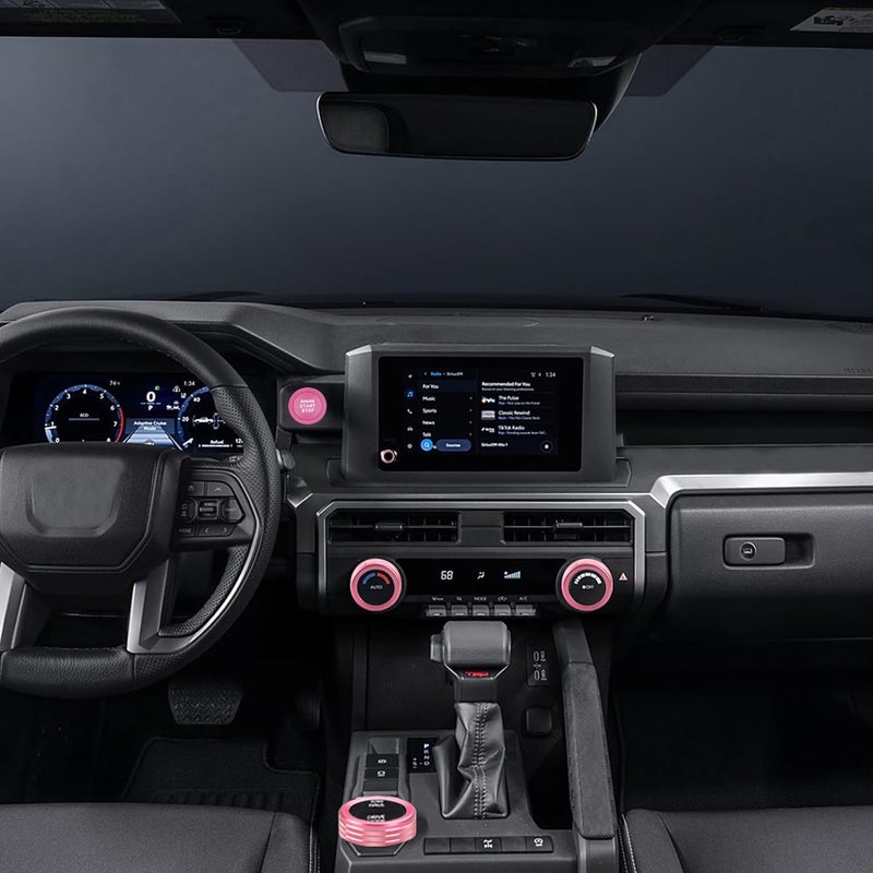 HDUFC For Toyota Tacoma 2024 2025/4Runner/4Runner Hybrid 2025 One Touch Start, Screen Center Console Button Knob Cover Ring Air Conditioner AC Switch Audio Aluminum Alloy Parts 6pcs (8-inch screen, pink) - Image 5