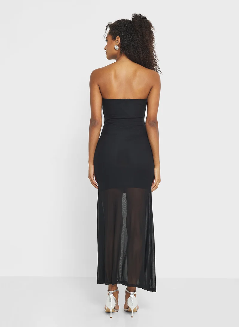 جينجر Sweetheart Neckline Mesh Detail Maxi Dress