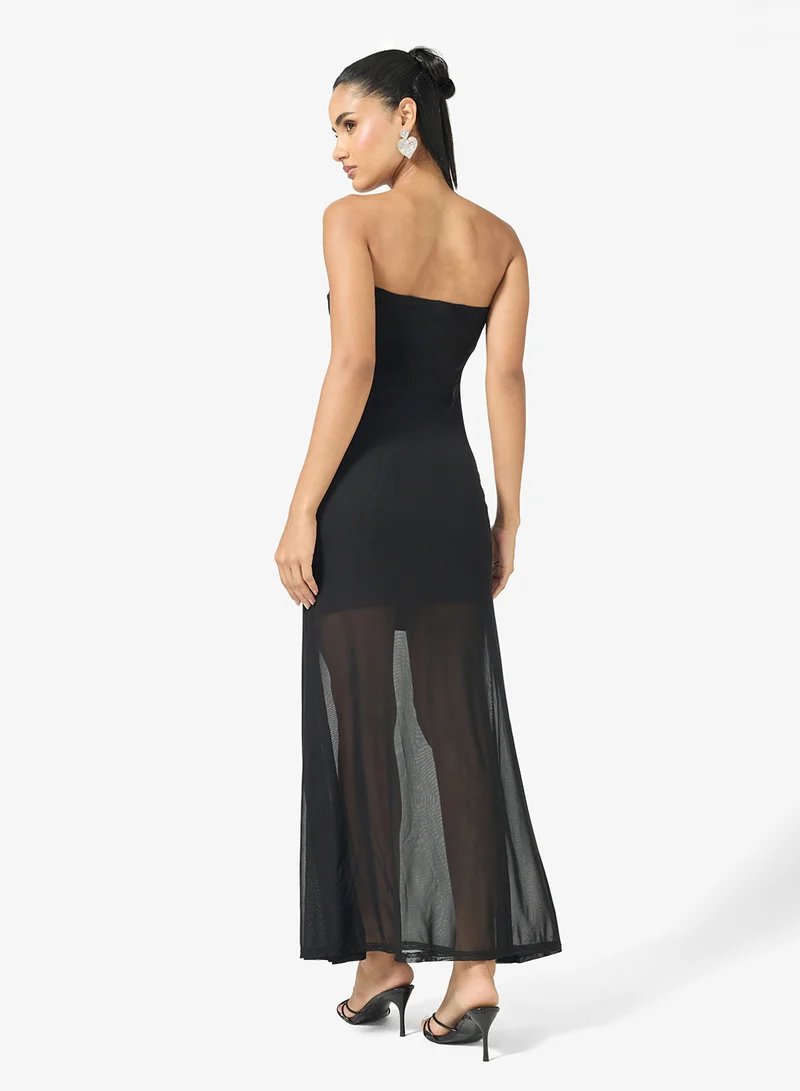 Ginger Sweetheart Neckline Mesh Detail Maxi Dress