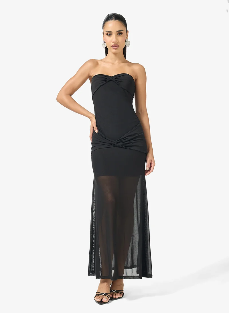 Ginger Sweetheart Neckline Mesh Detail Maxi Dress