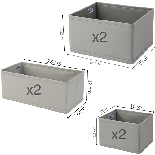 Skrill Non-Woven 6-Piece Foldable Clothing Storage Box Set | Cube Baskets, Bins & Dividers for Closet & Dresser Drawer Organization | Storage for Shirts, Pants, Underwear, Bras, Socks & More (Grey) - Image 4