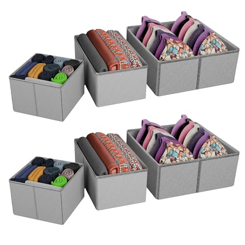 Skrill Non-Woven 6-Piece Foldable Clothing Storage Box Set | Cube Baskets, Bins & Dividers for Closet & Dresser Drawer Organization | Storage for Shirts, Pants, Underwear, Bras, Socks & More (Grey) - Image 3