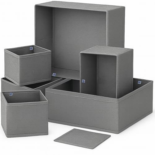 Skrill Non-Woven 6-Piece Foldable Clothing Storage Box Set | Cube Baskets, Bins & Dividers for Closet & Dresser Drawer Organization | Storage for Shirts, Pants, Underwear, Bras, Socks & More (Grey) - Image 1