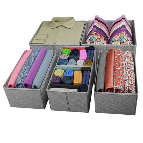 Skrill Non-Woven 6-Piece Foldable Clothing Storage Box Set | Cube Baskets, Bins & Dividers for Closet & Dresser Drawer Organization | Storage for Shirts, Pants, Underwear, Bras, Socks & More (Grey) - Image 2