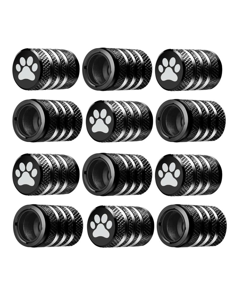 Tire Valve Stem Caps Cover  12 Pack Tire Air Caps Metal with Plastic Liner Corrosion Resistant LeakProof Dog Paw Print for Car Truck Motorcycle Bike Black