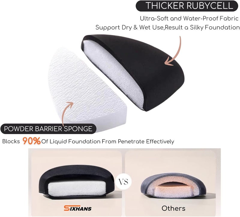 SIXHANS فرشاة الأساس المسطحة، إسفنجة روبيسيل ولوحة المزج - مجموعة أدوات المكياج الزوجية - مثالية للأساس السائل، مزج ناعم فائق النعومة لمكياج طبيعي خالٍ من العيوب، امتصاص منخفض، يدوم طويلاً - Image 5
