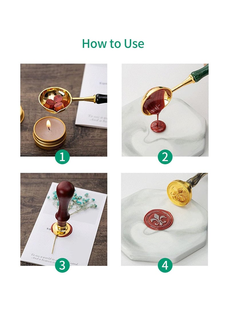 Vintage Wax Seal Set Seal Wax Bead Wax Seal Stamp Wax Melting Spoon Candle with Beautifully Wrapped Envelopes Letters Wedding Invitations Wrap Seal and Decoration - Image 3