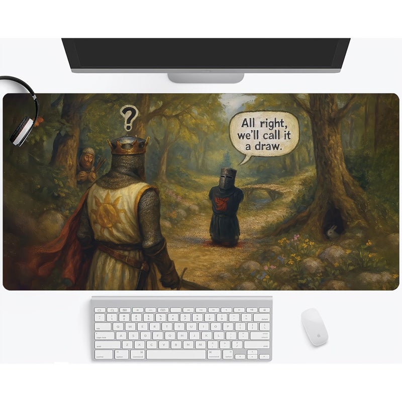 وسادة الفأرة الكبيرة "The Black Knight Monty Python" 35.4 × 15.7 بوصة - سطح لوحة مفاتيح فائق النعومة مع حواف مخيطة، قاعدة مطاطية غير قابلة للانزلاق، وسادة مكتب متينة وقابلة للغسل لمستخدمي الكمبيوتر في المكتب والمنزل وعشاق الألعاب - Image 1