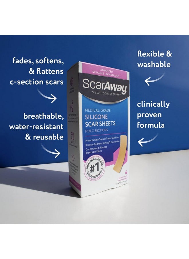 scaraway - Advanced Silicone Scar Sheets For C-Section, Reusable Sheets (1.5” X 7”) For Hypertrophic And Keloid Scars From C-Section & Other Surgeries, 4 Sheets - Image 1