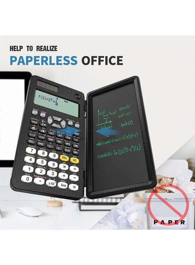Exrp آلة حاسبة علمية احترافية مع تابلت كتابة LCD قابل للمسح، طاقة مزدوجة تعمل بالطاقة الشمسية والبطارية، آلة حاسبة لسطح المكتب مع مفكرة للمكتب والمدرسة - Image 4