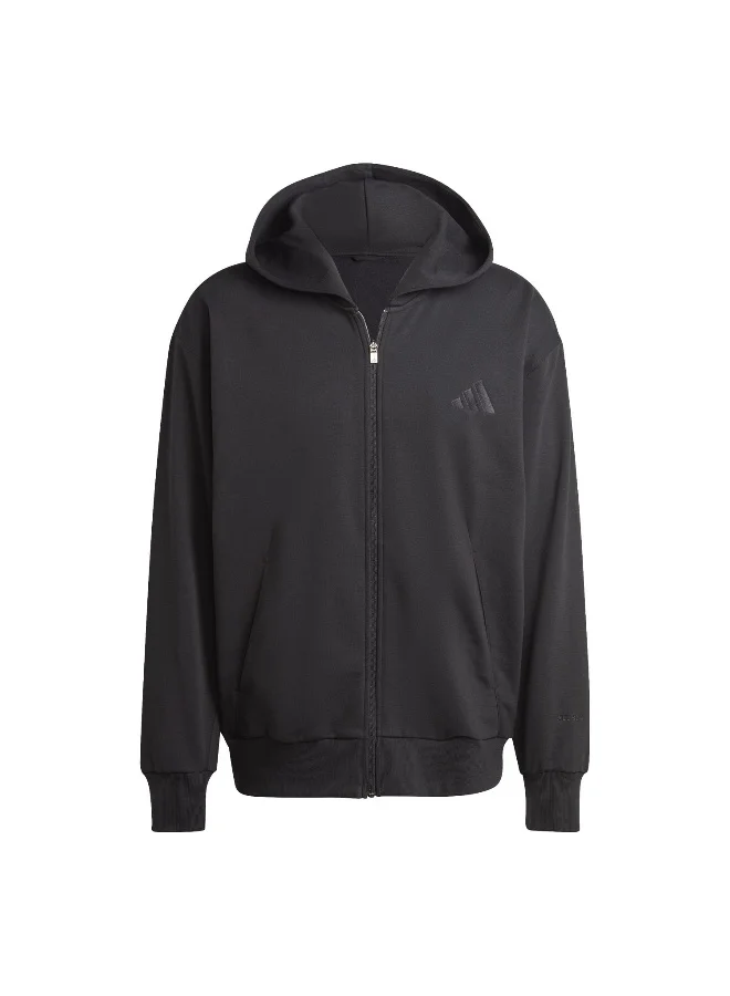 adidas Adidas M A Szn Fl Fz Black Hooded Track Top Track Tops For Men