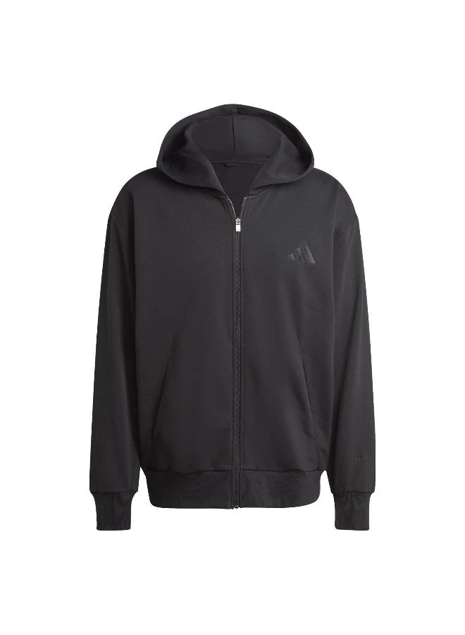 اديداس جاكيت رياضي بغطاء رأس رجالي أسود