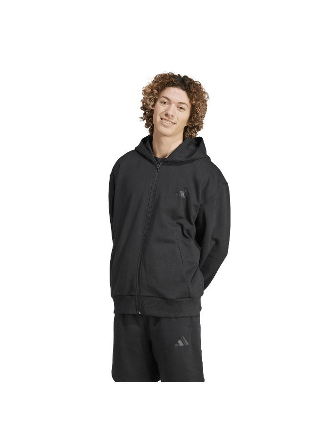 Adidas M A Szn Fl Fz Black Hooded Track Top Track Tops For Men - Image 1