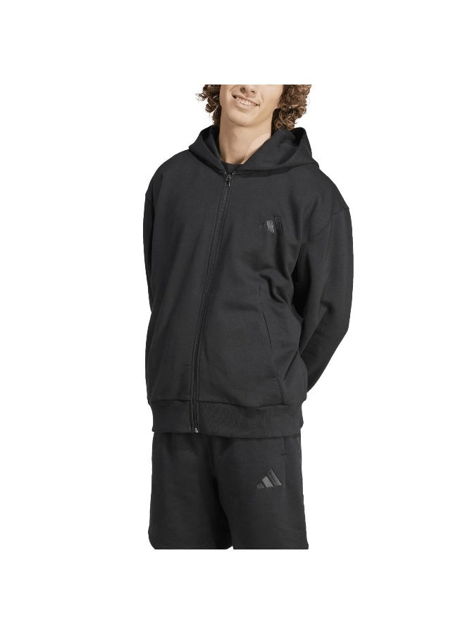 Adidas M A Szn Fl Fz Black Hooded Track Top Track Tops For Men - Image 3
