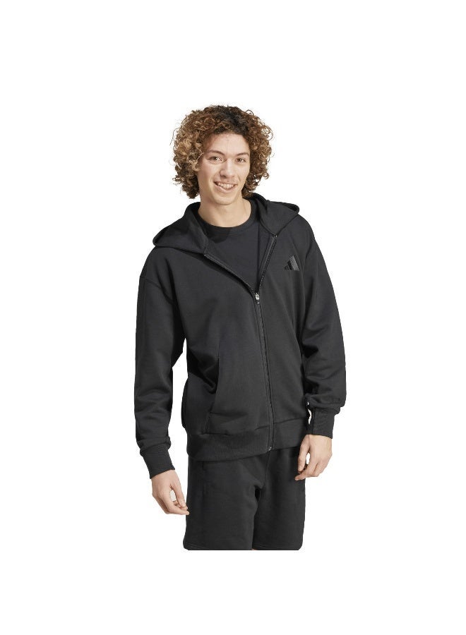 Adidas M A Szn Fl Fz Black Hooded Track Top Track Tops For Men - Image 5