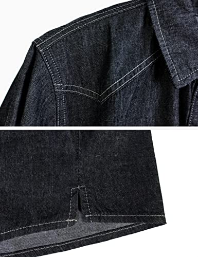 Omoone Women's 3/4 Sleeve Denim Crop Top Tie Knot Shirt Cardigan(0774-Black01-L) - Image 3