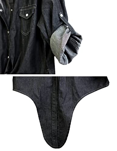 Omoone Women's 3/4 Sleeve Denim Crop Top Tie Knot Shirt Cardigan(0774-Black01-L) - Image 5